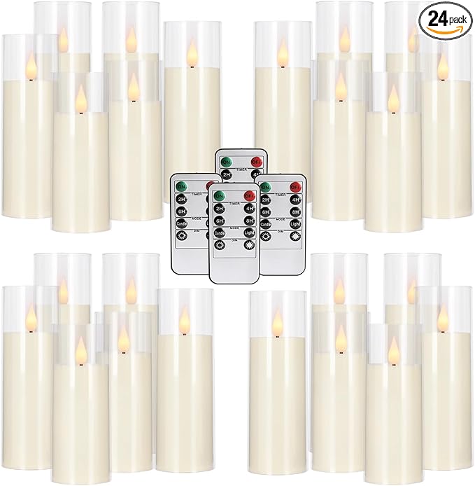 24-Pack Acrylic LED Flameless Pillar Candles by Wfmolcand
