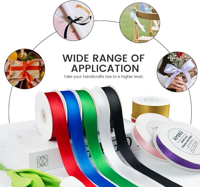 5/8 inch x 50 Yards Double Faced Polyester Red Satin Ribbon - Image 4