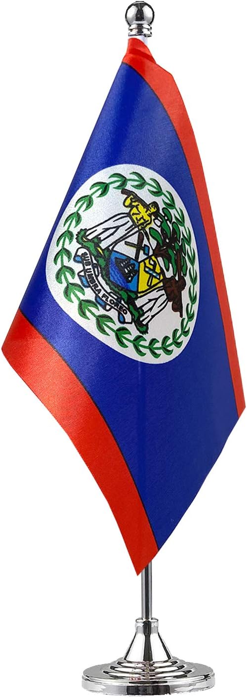 GentleGirl.USA Belize Table Flags, Stick Small Mini Belizeans Flag Office Desk by GentleGirl