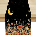 Mushroom Kitchen Table Runner, Gothic Moon Star Plants Witchy Moonlit Flower by ShiTingYu