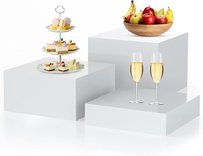 3Pcs White Buffet Risers Acrylic Boxes Display Food Risers by LooksForwardtoSeeingYou