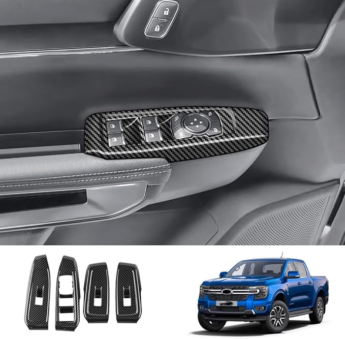 4pcs Carbon Fiber Style Front Rear Doors Window Glass Lift Switch Panel Cover - Image 2