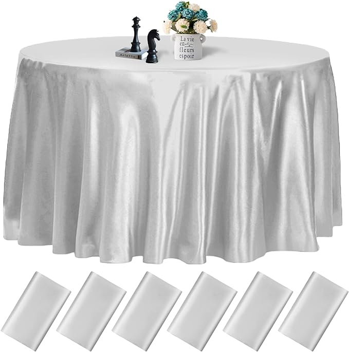 fani 6 Pack 120 Inch Sliver Round Tablecloth by fani