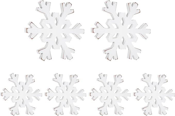 Snowflake Decorations Christmas Decor 6Pcs Winter White Wooden Snowflakes by Unknown