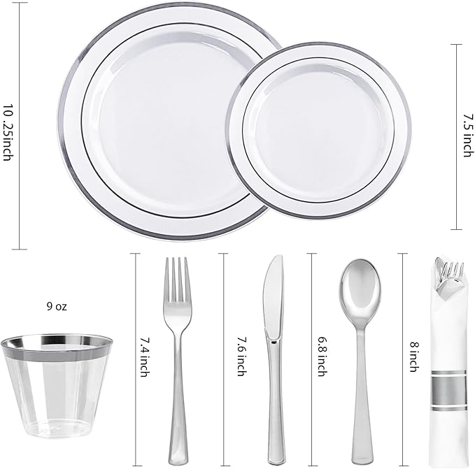 BESTVIP 700PCS Silver Plastic Dinnerware Set - Image 2
