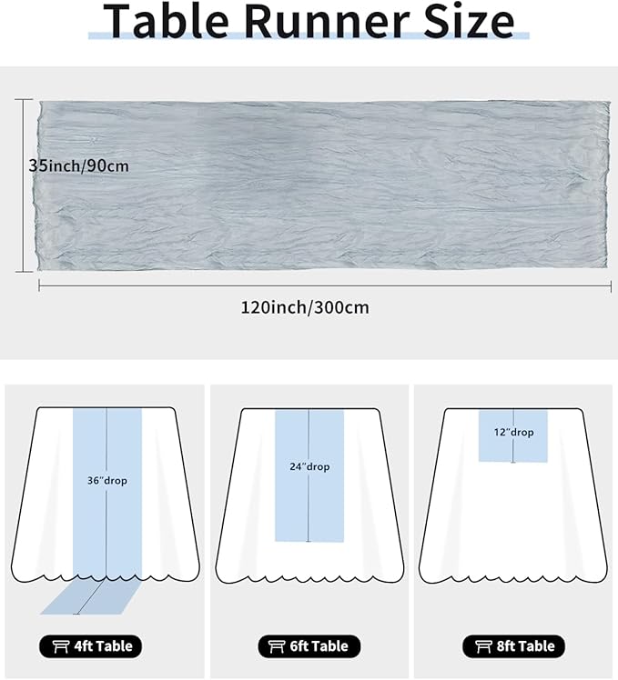 Dusty Blue Cheesecloth Table Runner 120 Inch, Summer Boho Gauze 10 FT, Rustic - Image 3