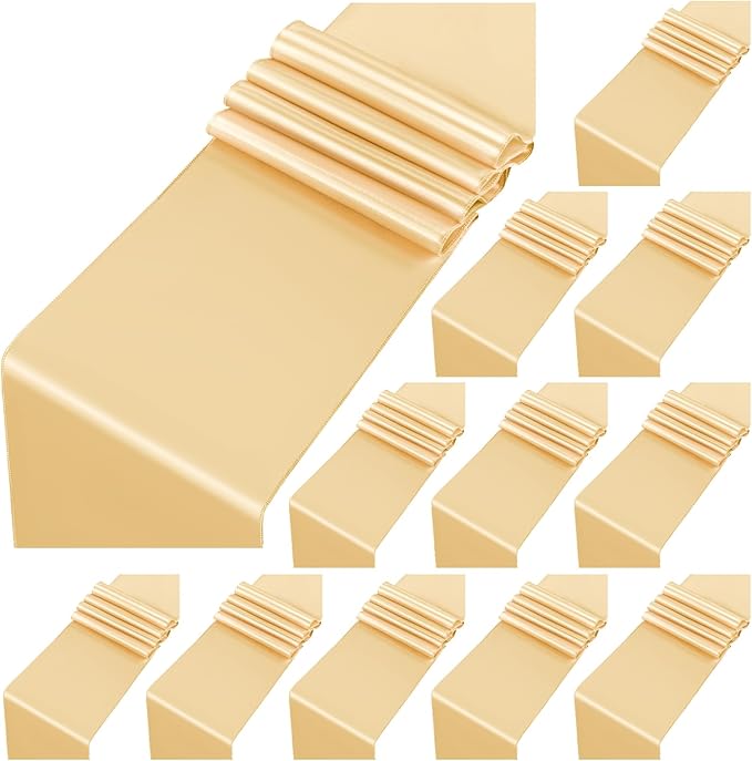 12 Pack Champagne Gold Satin Table Runner, 12 x 108 inch Long Premium Smooth by LOKUME