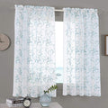 Embroidered Floral Sheer Curtains Blue 63 Inch, Rod Pocket Voile Drapes by MYSTIC-HOME