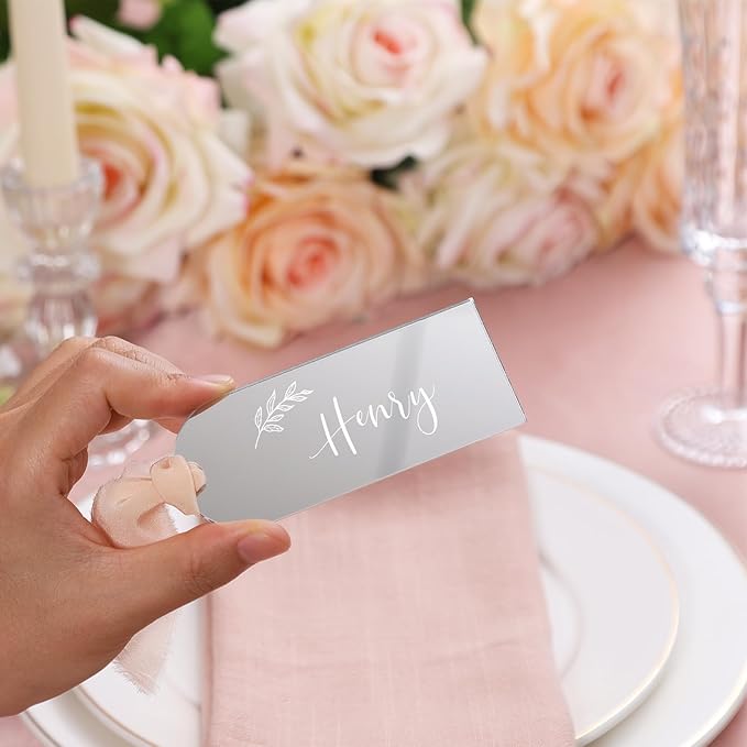 UNIQOOO 20 Pcs Mirror Silver Acrylic Place Cards, 3.9x1.6 inches DIY Blank - Image 6