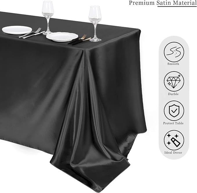 TURSTIN 4 Packs Black Satin Tablecloth 102 x 58 Inch Overlay Satin Table Cover - Image 4