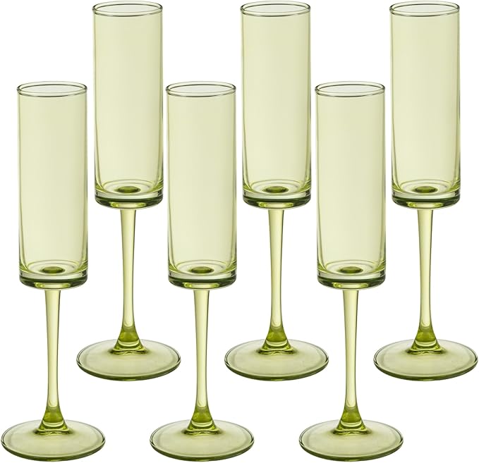 6 Pieces Green Champagne Flutes 6 OZ Straight Sided Wine Glasses Champagne Long by Unknown