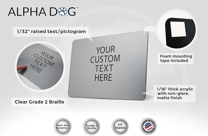 ALPHA DOG ADA SIGNS Custom ADA Compliant Braille Sign, Tactile Text, Raised - Image 3