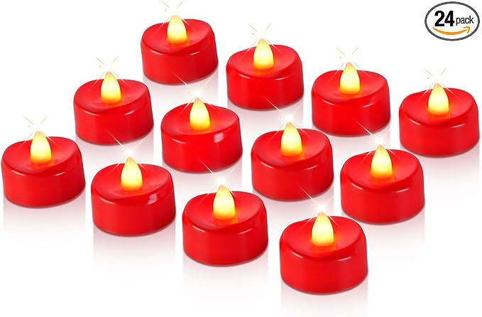 Raycare Red LED Tea Lights Battery Operated, 200+Hour Flickering Votive Candles by Raycare