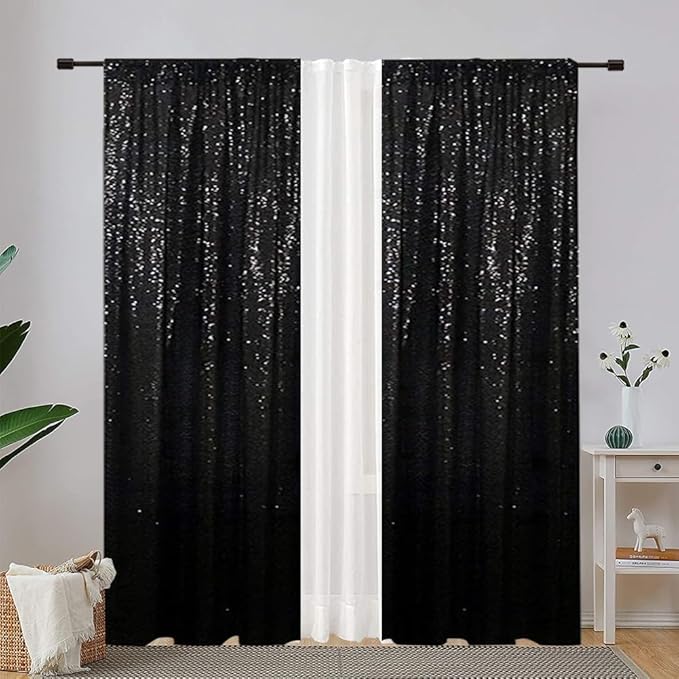 Eternal Beauty Sequin Backdrop Curtains, 2x8 Ft-2 Panels Black Back Drop by EternalBeauty