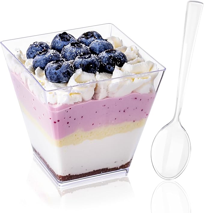 YOUBET 102 PCS Plastic Dessert Cups - 8oz Clear Square Cups - 51 Pack Mini by YOUBET