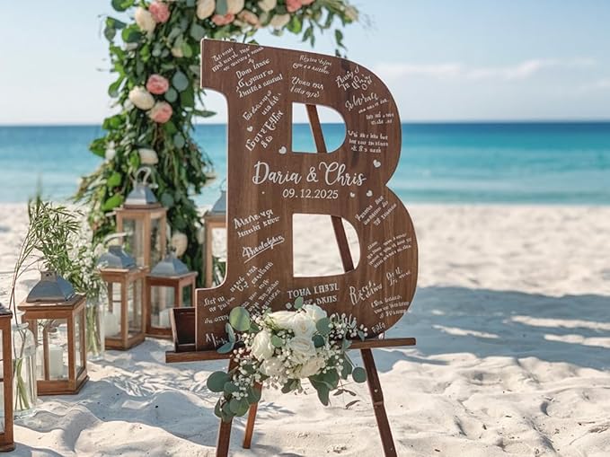 NAZENTI Wedding Guest Book Alternative Wooden Letter Personalized, Custom - Image 4