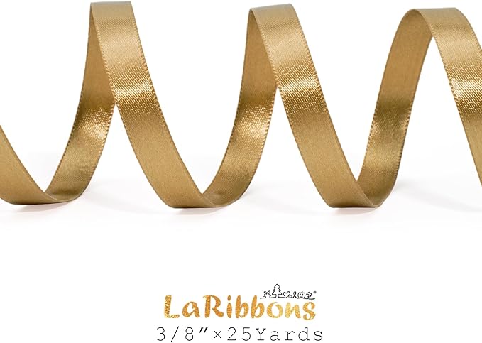 LaRibbons Pale Gold Satin Ribbon 3/8 Inch 25 Yards Luxury Double Faced Gold - Image 4