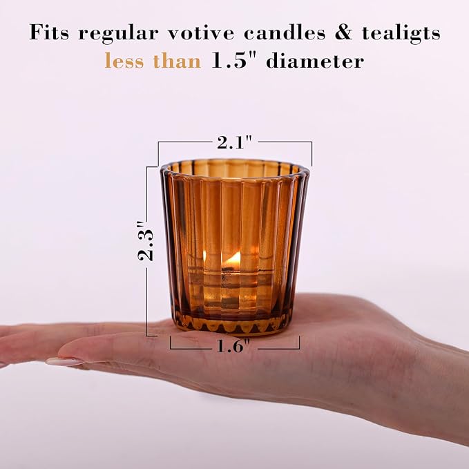 24pcs Vintage Ribbed Amber Votive Candle Holders, Fall Centerpieces - Image 2