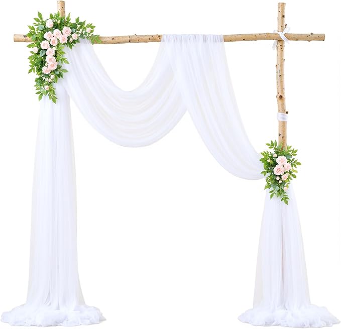 Wedding Arch Draping Fabric Backdrop 2 Panel 30" x 19Ft White Arch Drapes - Image 7