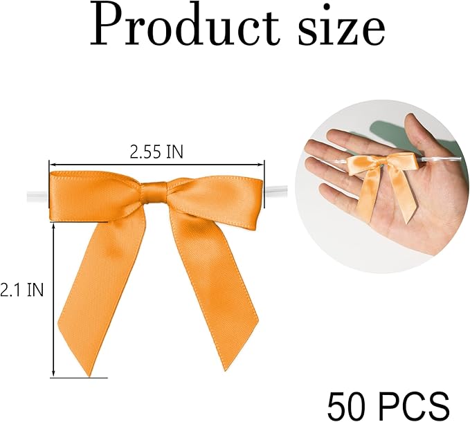 50Pcs Orange Twist Tie Bows for Gift Wrapping 2.5" Satin Ribbon Bow for Treat - Image 6