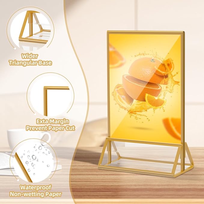 12 Pack Acrylic Sign Holder 5x7 Gold Frame Double Sided Display Stand, Acrylic - Image 5