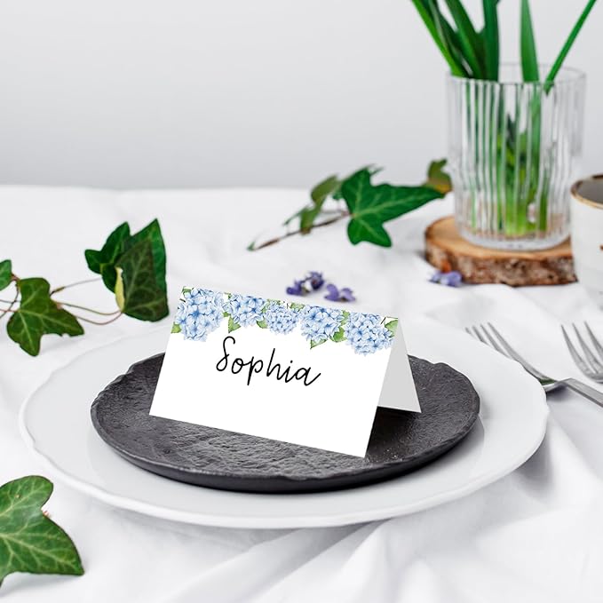 25 Pack Blue Floral Place Cards, Editable Name Cards - Image 4