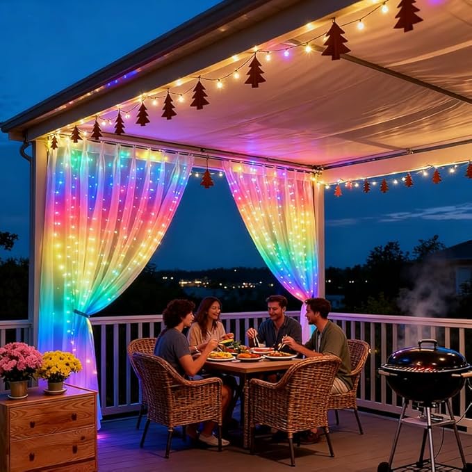 300LED Fairy Curtain Lights, 9.8x9.8Ft Warm White USB Plug in 8 Modes & Timer - Image 6
