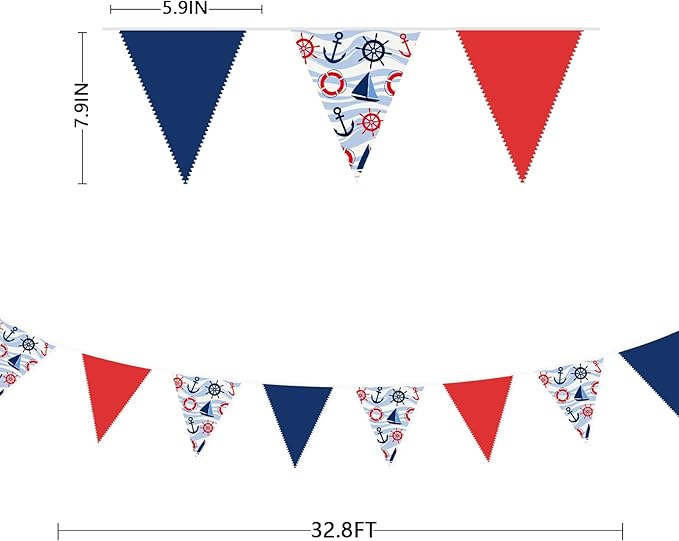 32Ft Nautical Party Decorations Red Blue White Nautical Themed Fabric Banner - Image 3