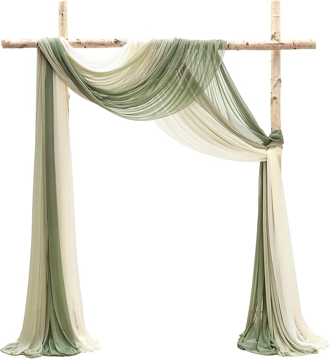Floroom Wedding Arch Draping Fabric 3 Panels 20Ft Chiffon Fabric Drapes Arbor by Floroom