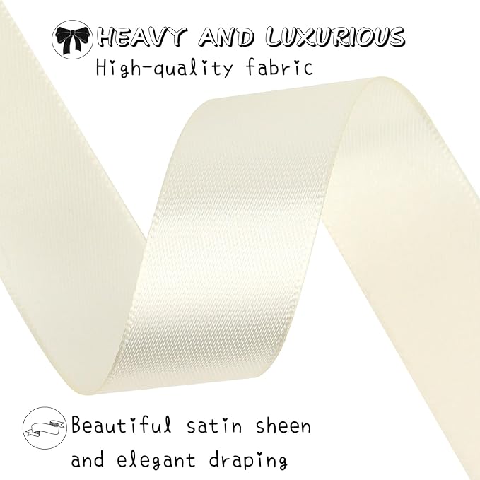 Rice White Solid Satin Ribbon 1 Inch 25 Yards Solid Polyester Fabric Ribbon - Image 4
