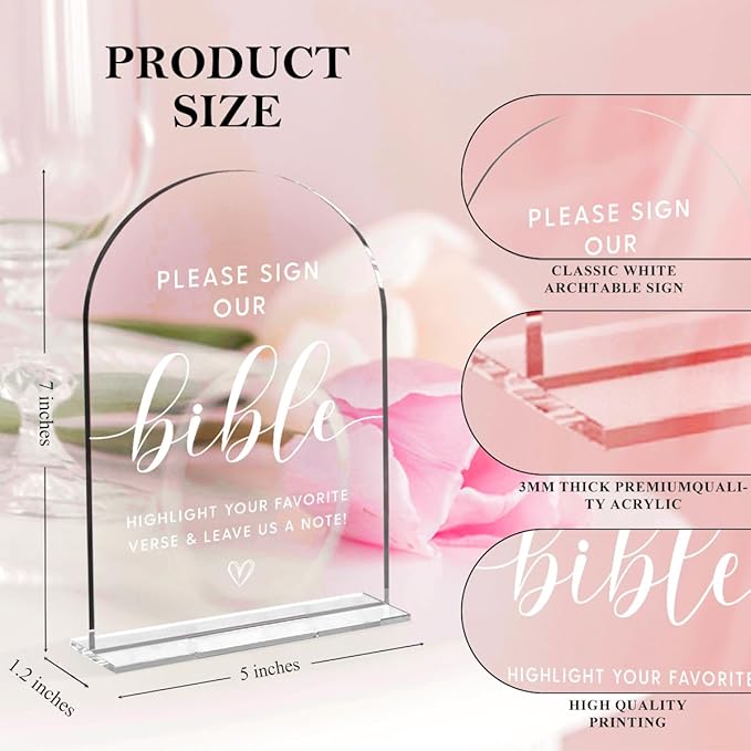 Wedding Decor，Bible Guestbook Sign, 5 x 7 Inch Arch Acrylic Sign, Wedding Sign - Image 2