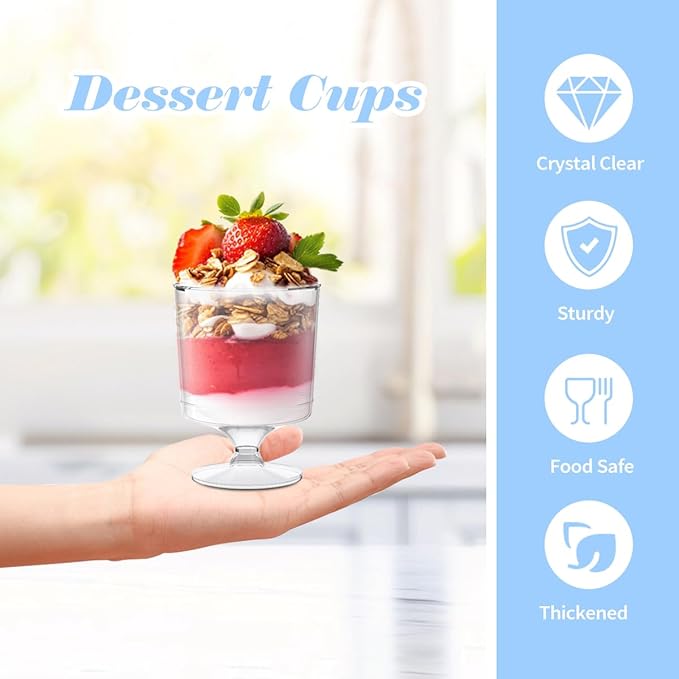 200 Pack Dessert Cups with Spoons, 5Oz Clear Plastic Parfait Cup, Disposable - Image 4