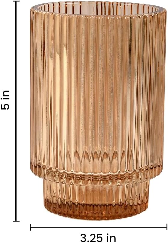 Serene Spaces Living Amber Ribbed Glass Votive Holder, Decorative Centerpiece - Image 6
