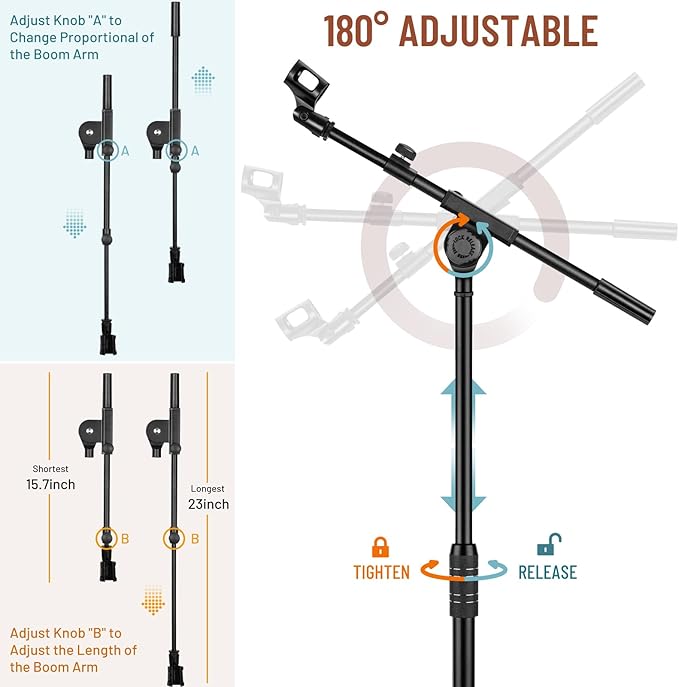 CAHAYA Dual-use Tripod Microphone Stand Boom Arm Floor Mic Stand Portable - Image 7