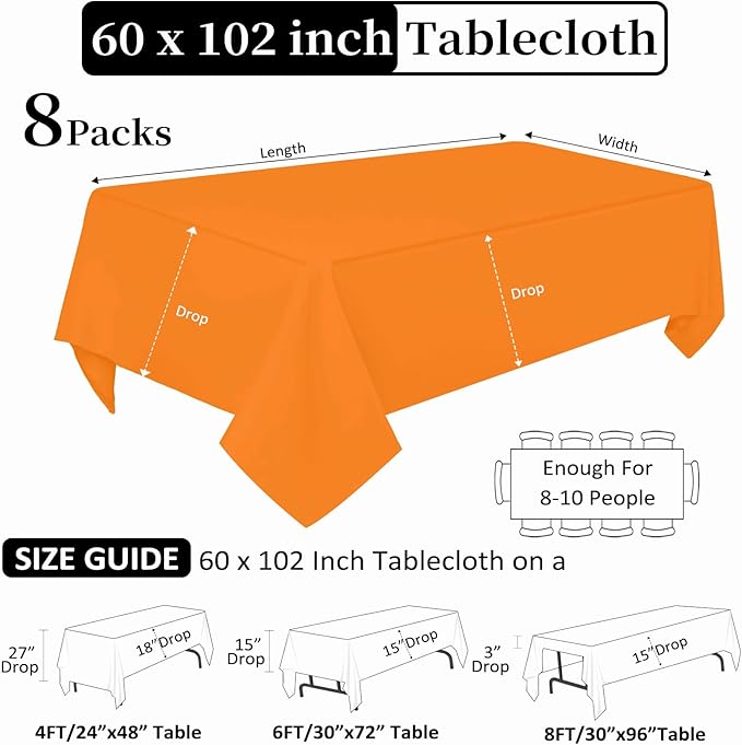 8 Pack Orange Tablecloth 60 x 102 Inch Rectangular Tablecloths - Image 2