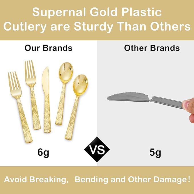 Supernal 180 pieces Gold Plastic Silverware, Disposable Plastic Utensils Heavy - Image 9