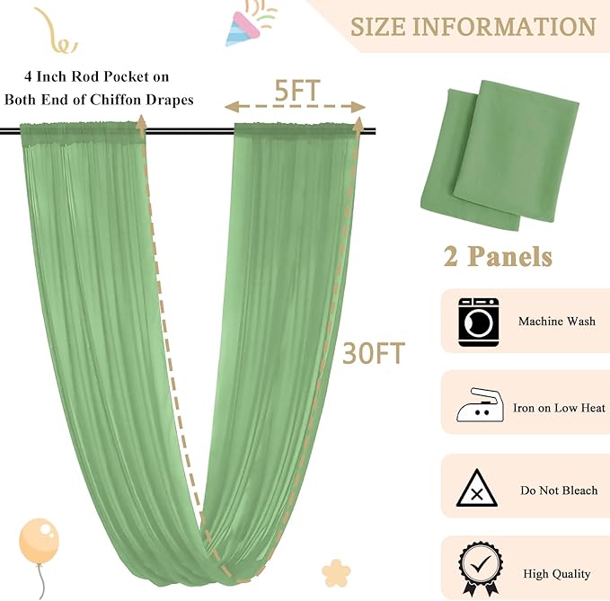MODFUNS Ceiling Drapes for Weddings Sage Green Ceiling Draping Fabric 2 Panels - Image 3