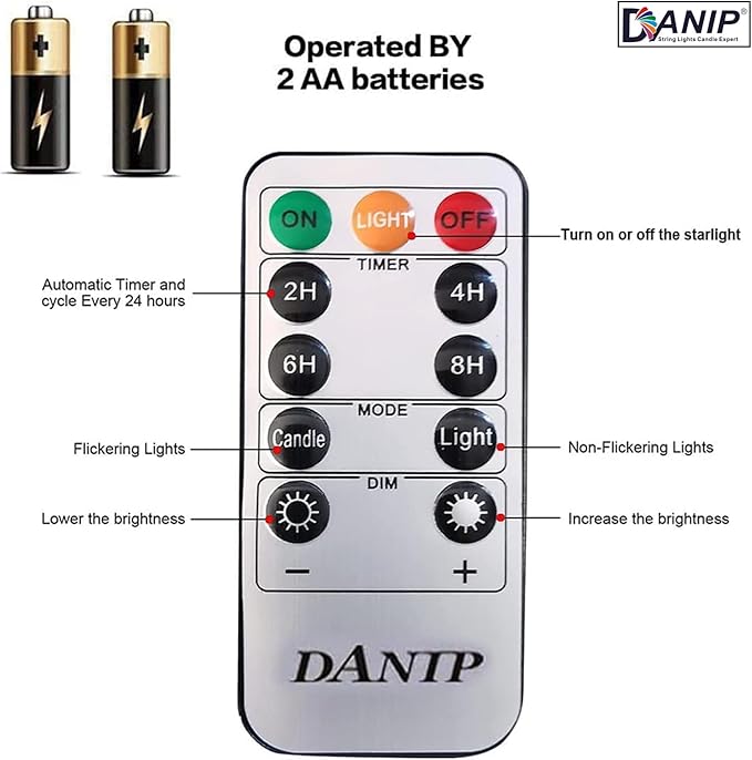 danip red flameless Candle, Built-in Star Cluster, 9 LED Candles, 11 Button - Image 6