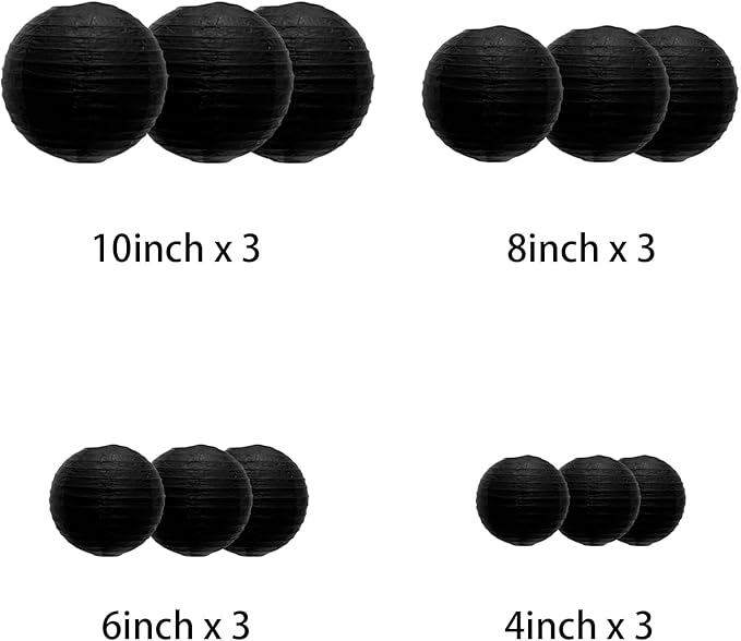 Black Paper Lanterns Decorative, Chinese/Japanese Hanging Round Paper Lanterns - Image 2