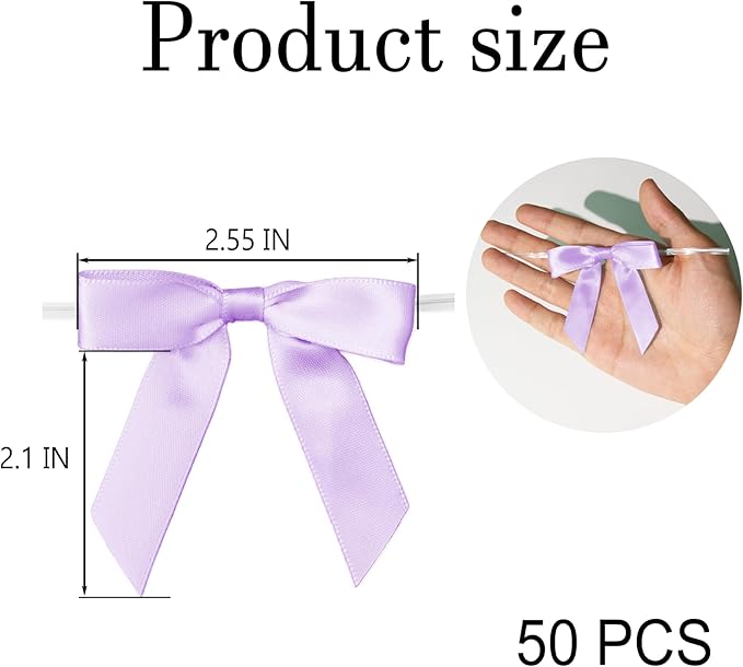 50Pcs Lilac Twist Tie Bows for Gift Wrapping 2.5" Satin Ribbon Bow for Treat - Image 5