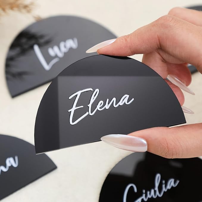 UNIQOOO 20 Pcs Black Semicircle Acrylic Place Cards, DIY Blank Half Circle - Image 6