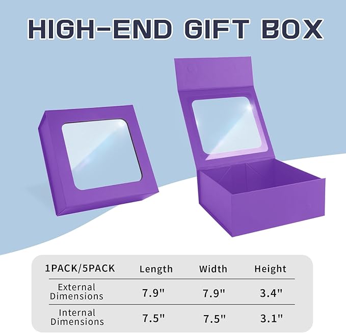 Purple Gift Boxes with Window, 7.5"x7.5"x3.1" Bridesmaid Boxe - Image 2