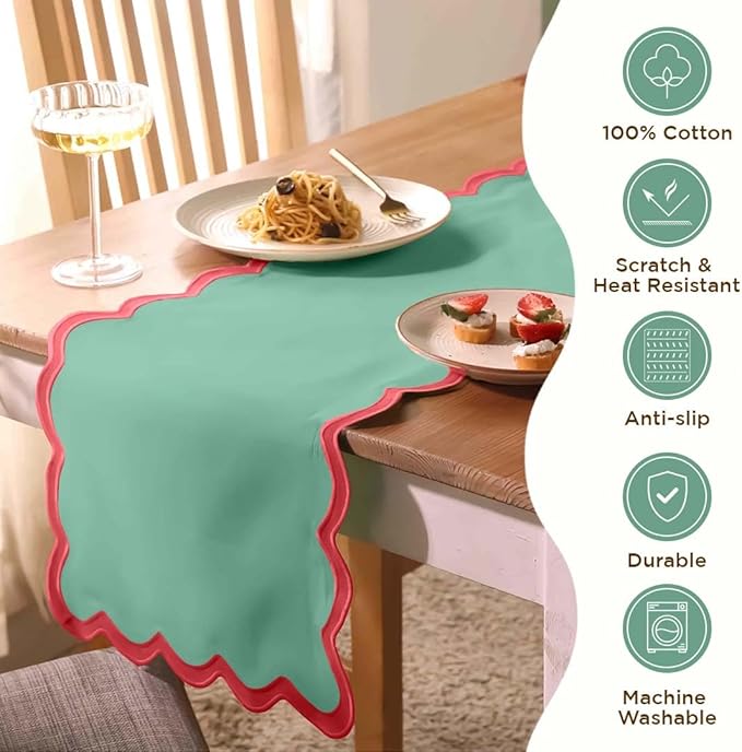 Folkulture Table Runner | Table Runners 108 inches Long | Scallop Table Runner - Image 2
