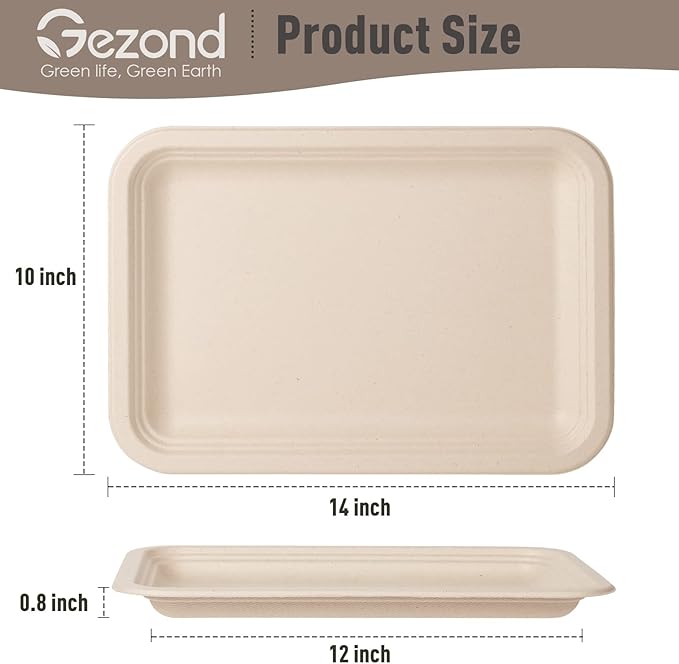 Gezond 50 Pack 14 Inch Disposable Food Trays Eco-friendly Heavy-Duty Large - Image 2