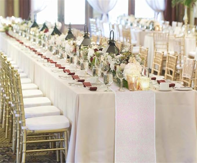 White Iridescent Sequin Table Runners 10 Pieces 12x108 Inches Glitter Table - Image 3