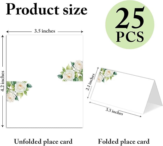 25 Pack White Flower Place Cards, Editable Name Cards - Image 2