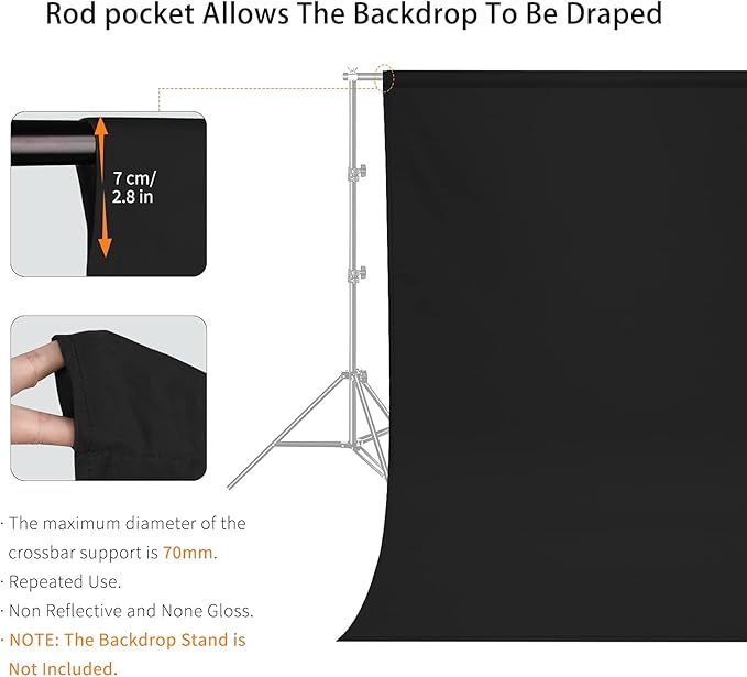 8X10 FT Black Backdrop, 100% Polyester Photography Background Curtain Screen - Image 3