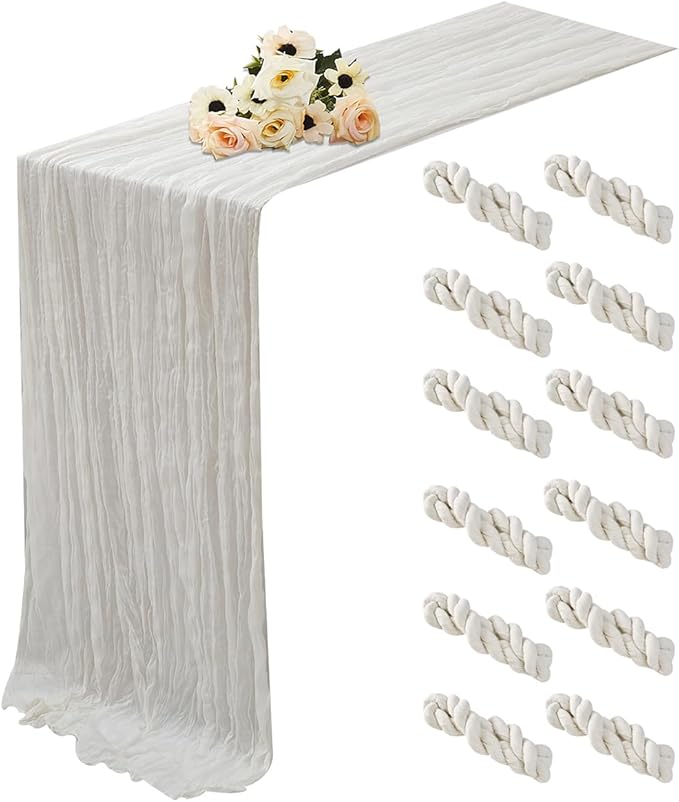 White 12 Pack Cheesecloth Table Runner 120 Inch 10 FT Boho Rustic Gauze by RRBXIA