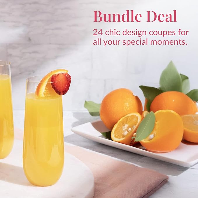 Prestee 24 Plastic Champagne Flutes - 9oz Heavy Duty Stemless Champagne Glasses - Image 4