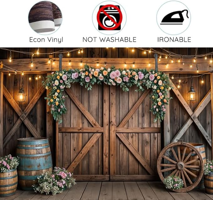 9x6ft Country Wedding Photography Backdrop Rustic Barn Door Photography - Image 4